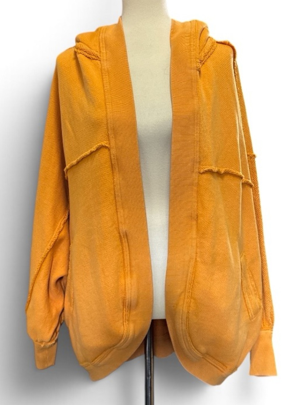 Free People Open-Front Hooded Cardigan in Mustard Yellow #757